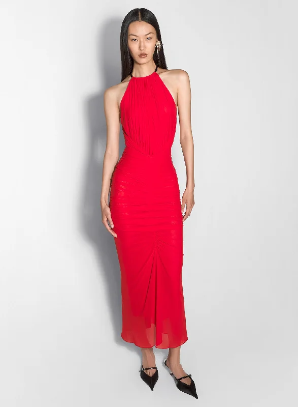 The Best Prices red ruched halter dress