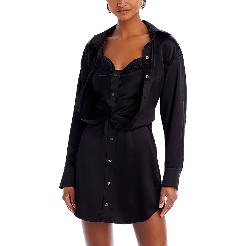Online Only Womens Silk Button Front Shirtdress