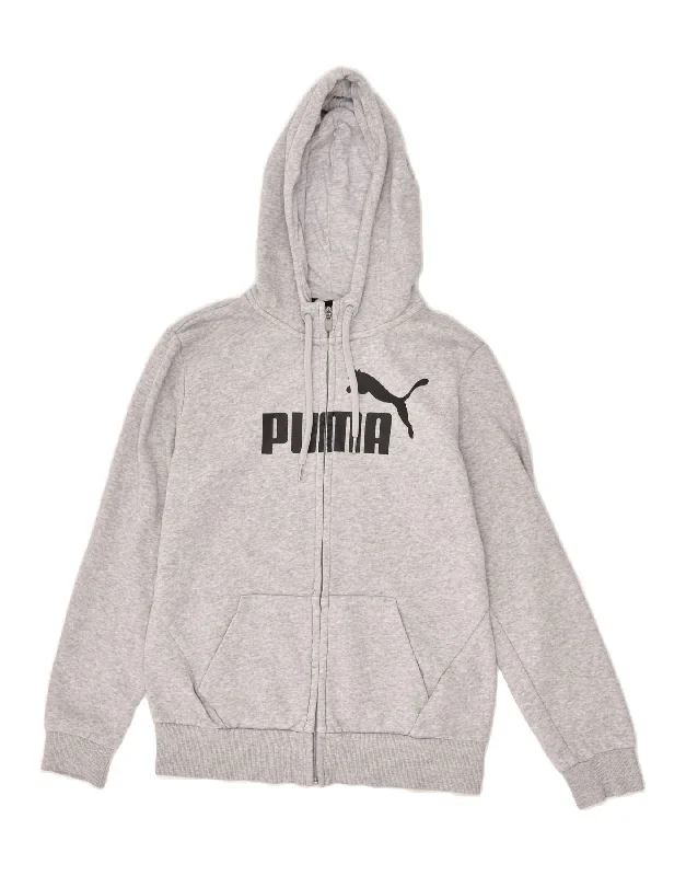 Deal of the Week PUMA Womens Graphic Zip Hoodie Sweater UK 12 Medium Grey Cotton