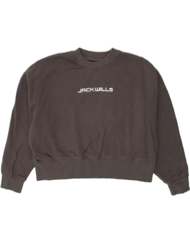 Online Only JACK WILLS Womens Oversized Crop Sweatshirt Jumper UK 12 Medium Grey