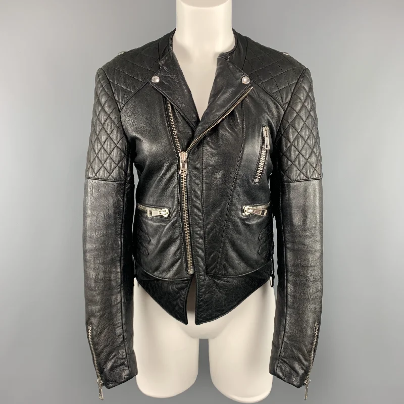 Markdowns BALENCIAGA Size 8 Black Quilted Leather Biker Moto Jacket