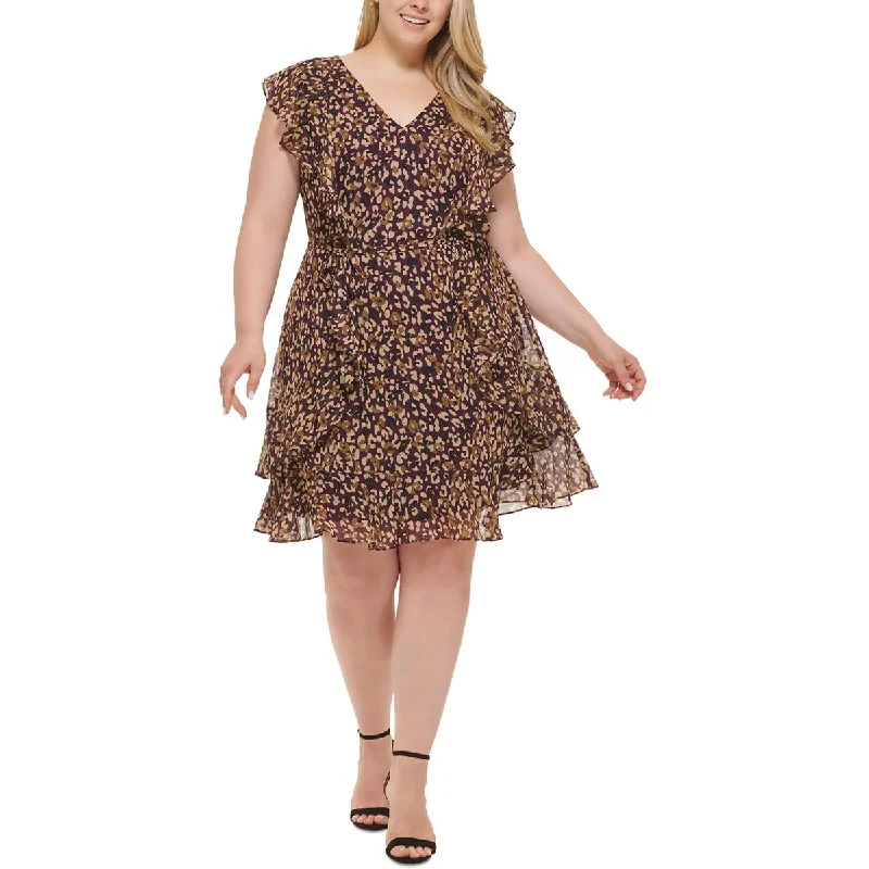 While Supplies Last Plus Womens Animal Print Mini Fit & Flare Dress