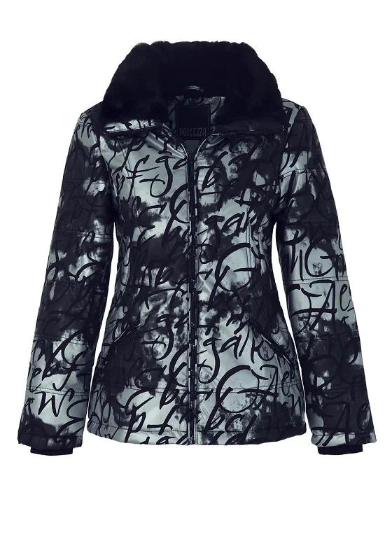 Daily Specials Dolcezza Faux Fur Collar Padded Coat, Silver