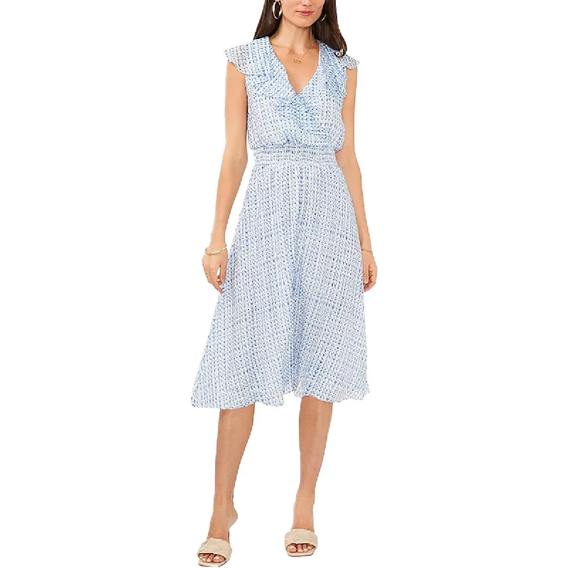 Loyalty Reward Womens Ruffled Printed Midi Dress