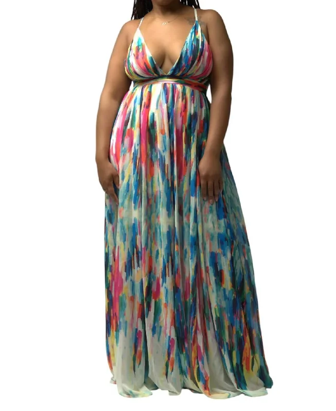 Special Savings Sleeveless Maxi Dress In Blue Multi