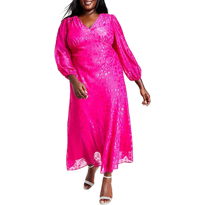 Today’s Deal Petites Womens Shimmer Clip-Dot Midi Dress