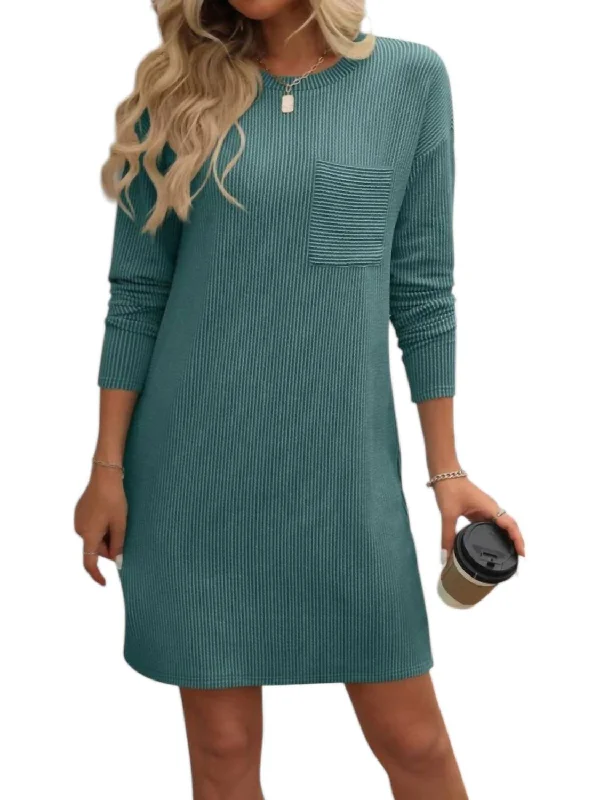 Sneak Peek Sale Aurora Ribbed Knit Chest Pocket Dress In Green