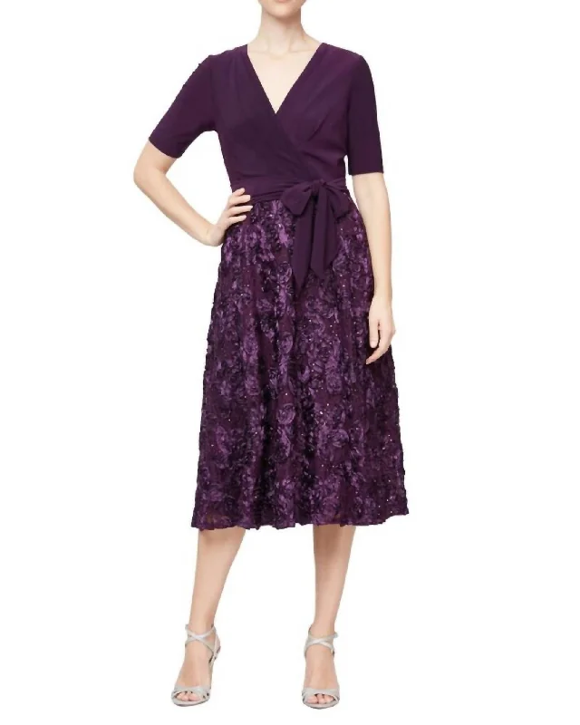 Buy Now Mixed Media Midi Dress In Purple