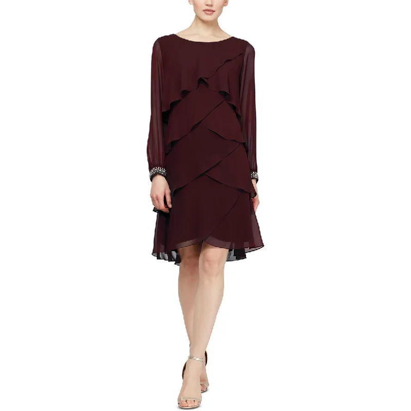 Reduced Prices Womens Ruffle Cuffed Sleeve Evening Dress