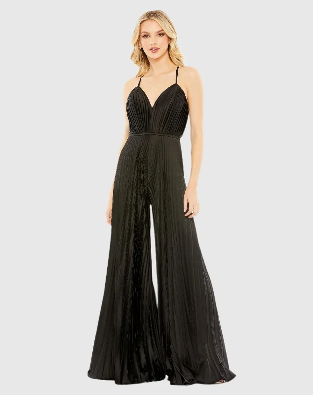 Sale Event Black Pleated Plunge Neck Wide Leg Jumpsuit