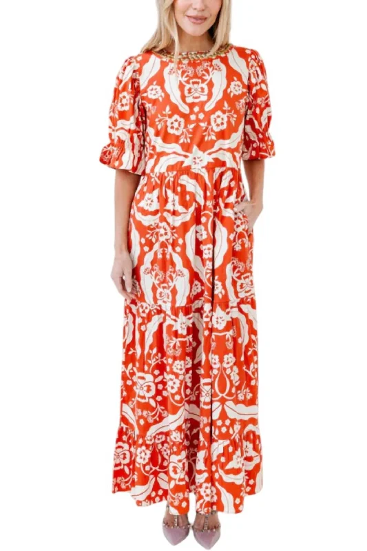 Referral Discount Michola Dress In Pumpkin Brocade