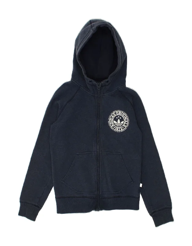 Quick Sale ADIDAS Womens Graphic Zip Hoodie Sweater UK 8 Small Navy Blue Cotton