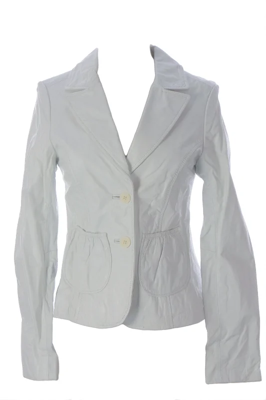 Exclusive Deal DOMA by Luciano Abitboul White Leather Two-Button Blazer Jacket 1560 $530 NEW