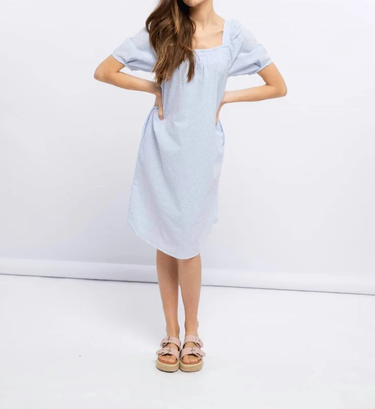 Can't Be Beat Seersucker Dress In Blue