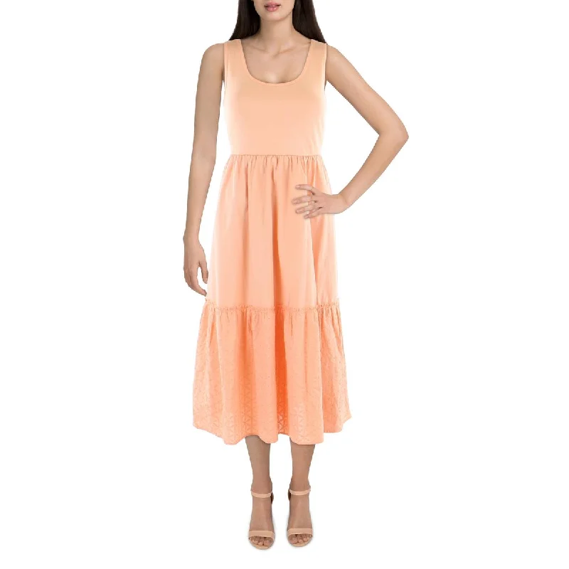 Weekend Flash Sale Womens Eyelet Tiered Midi Dress