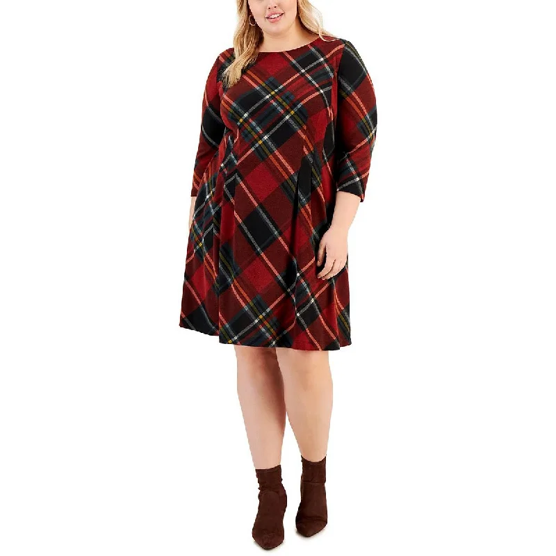 Super Deal Plus Womens Knit Plaid Shift Dress
