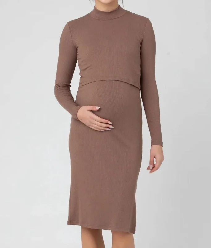 Reduced Prices Ruby Ribbed Nursing Dress In Mocha