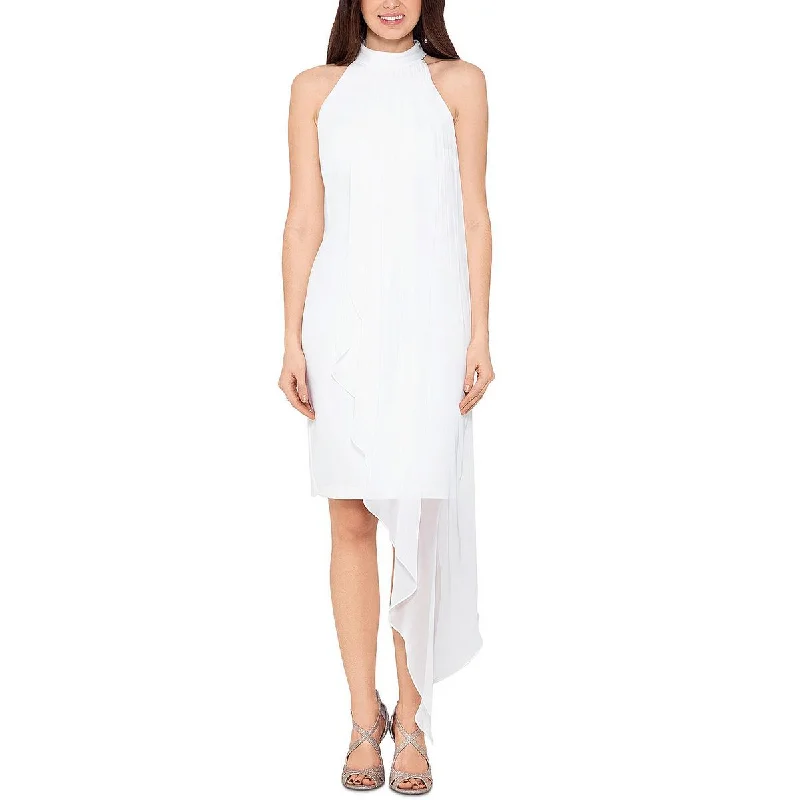 Overstock Sale Womens Chiffon Overlay Asymmetric Halter Dress