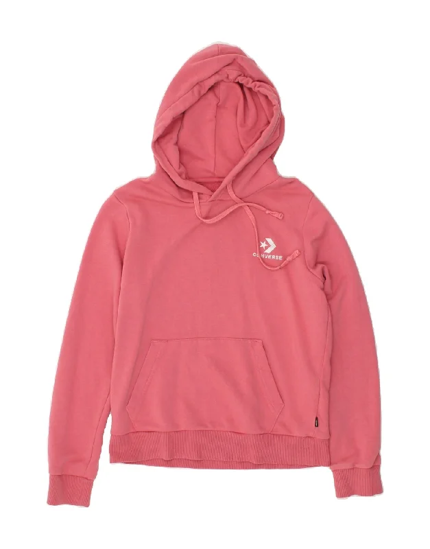 Last Chance CONVERSE Womens Hoodie Jumper UK 10 Small Pink Cotton