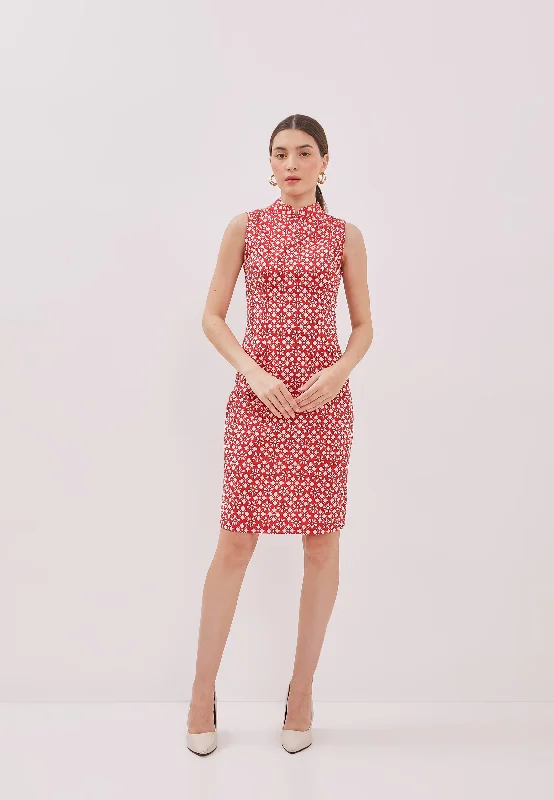 Act Now TWINKLING STARS Red Batik Cheongsam Dress