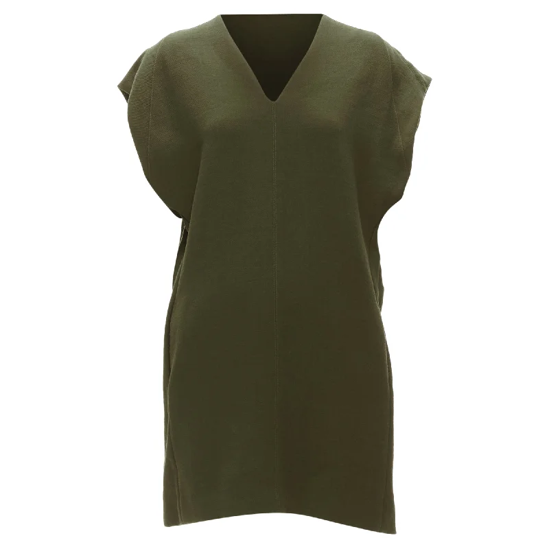 Mega Sale Marni virgin wool olive silk lined V neck boxy mini dress