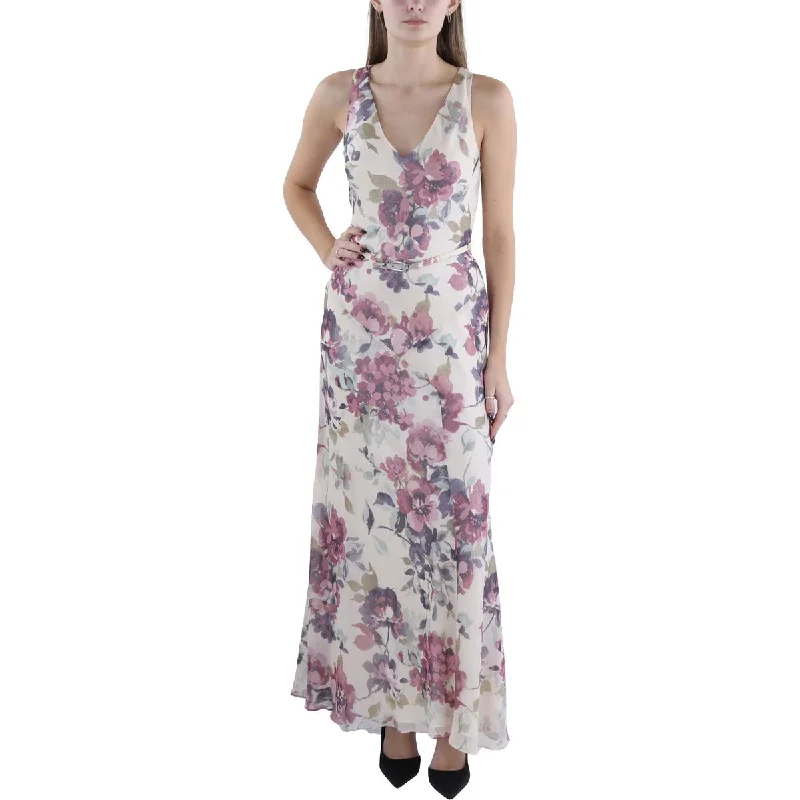 Exclusive Savings Womens Chiffon Floral Evening Dress