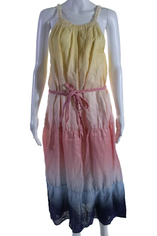 Price Smash Ecru Womens Scoop Neck Belted Ombre Pfeiffer Linen Dress Yellow Blue Pink 10 Price Smash Ecru Womens Scoop Neck Belted Ombre Pfeiffer Linen Dress Yellow Blue Pink 10