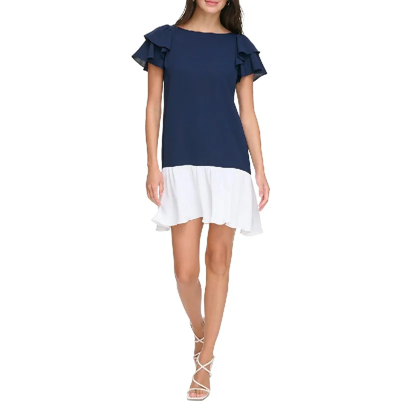 Exclusive Offers Womens Colorblock Flutter Sleeves Mini Dress