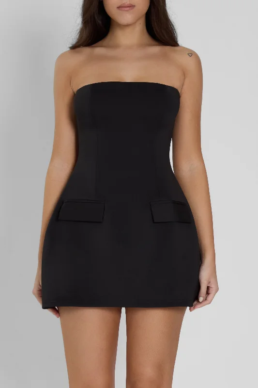 Can't Be Beat Solene Strapless Pocket Mini Dress - Black