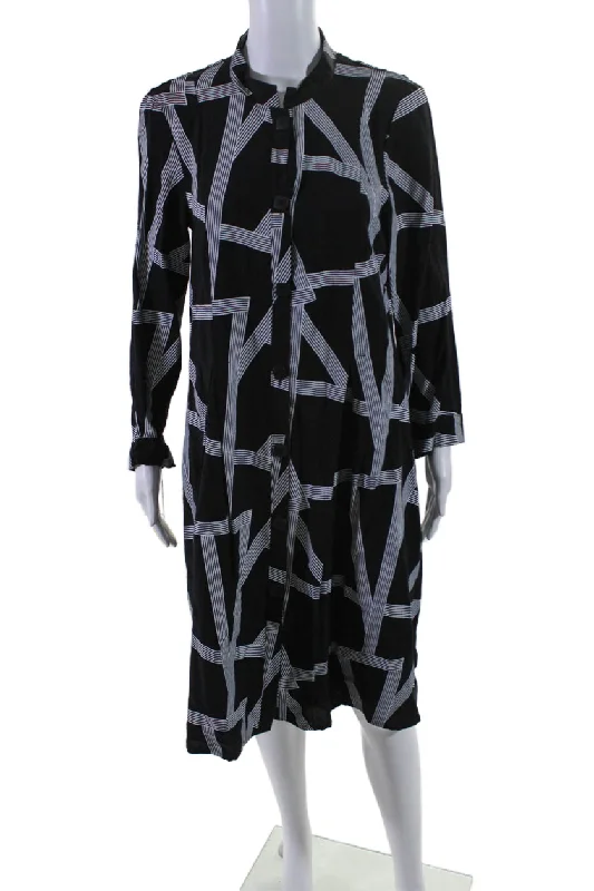 Best Deals Trine Kryger Simonsen Womens Black White Printed Button Front Shirt Dress