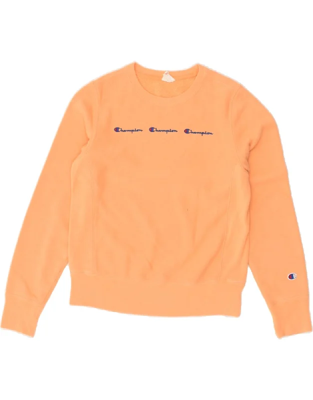 Deal Dash CHAMPION Womens Graphic Sweatshirt Jumper UK 6 XS Orange Cotton