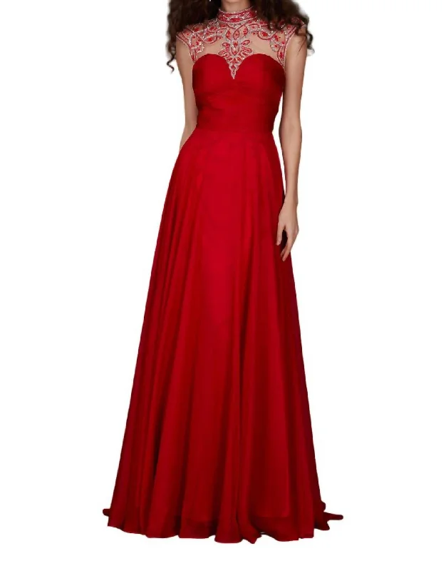 Fantastic Offers Mock-Neck Prom Dress In Hot Red