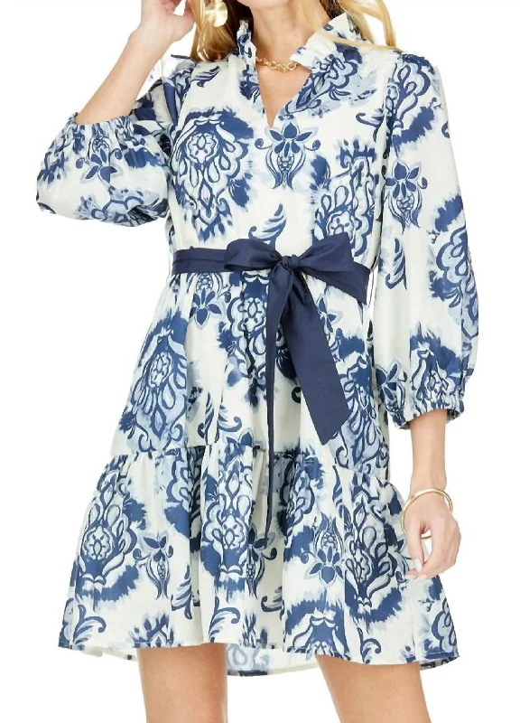 Deal Dash Split Neck Dress In Navied Gem