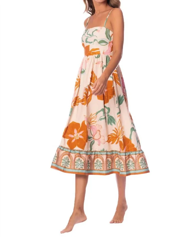 Don't Wait Nostallgic Floral Ollari Dress In Creme