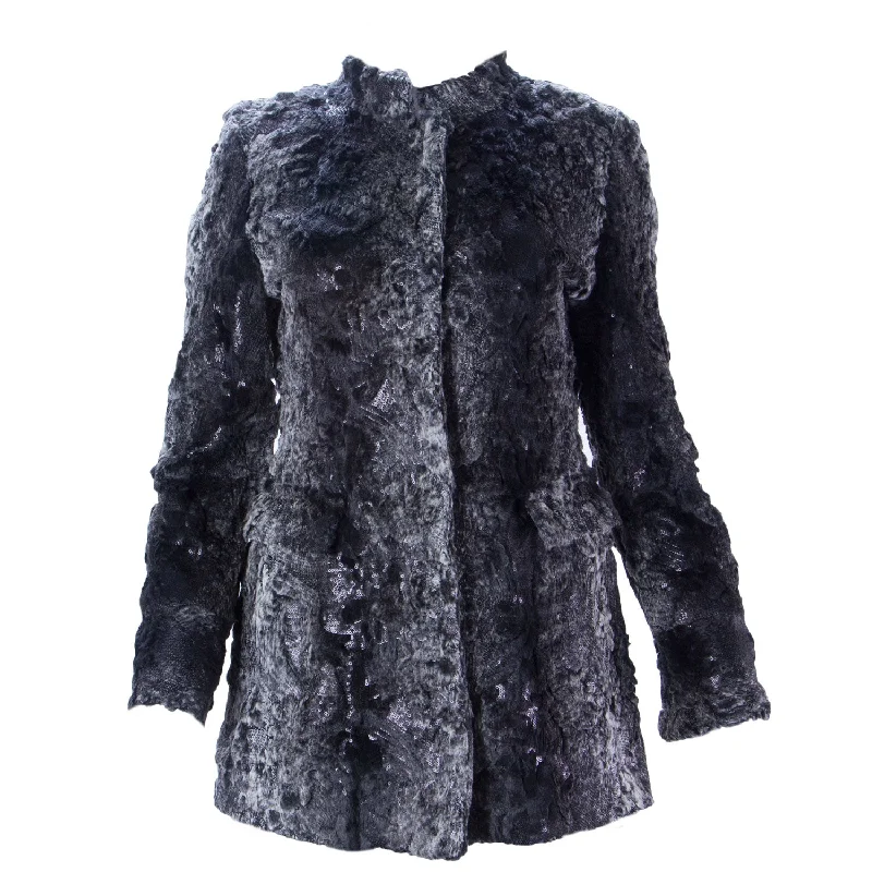 Markdown Madness STEVIE MAC Women's Platinum Faux Fur/Sequin Coat #7400 $395 NWT
