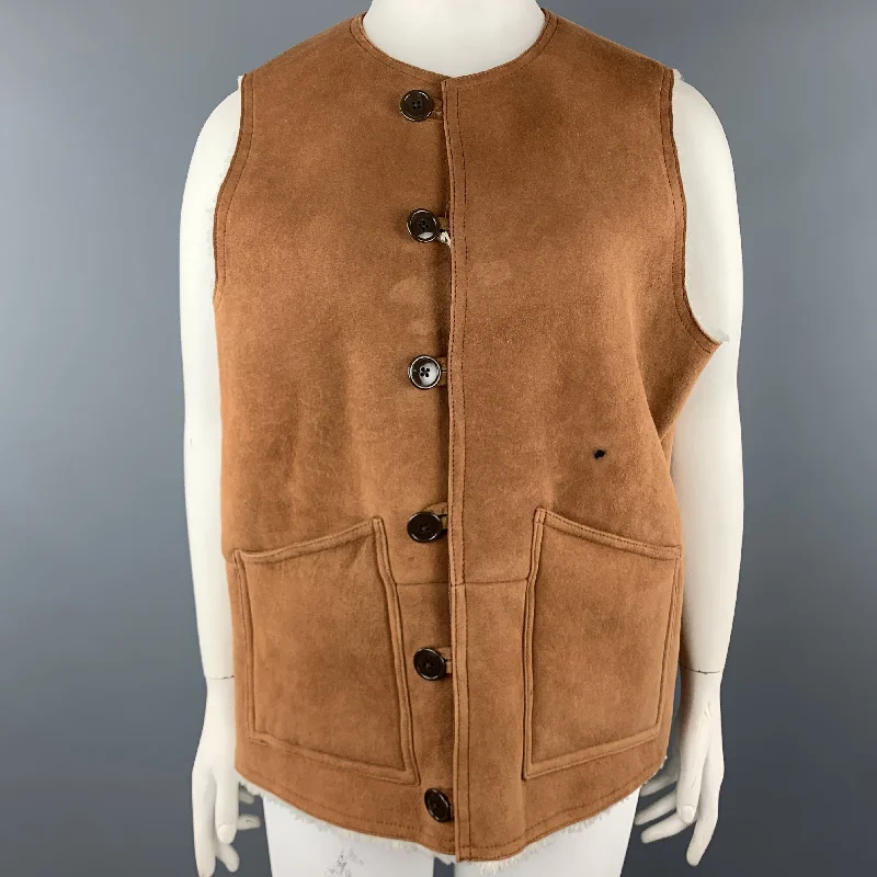 Steals and Deals BEAMS Size XL Tan Suede Sheep Leather Shearling Vest