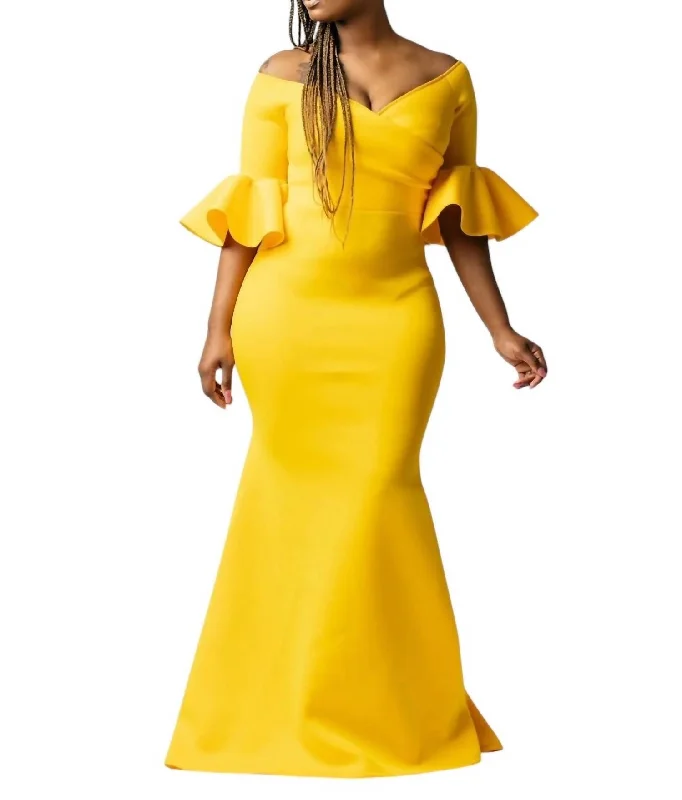 Buy More, Save More Off The Shoulder Gown In Yellow