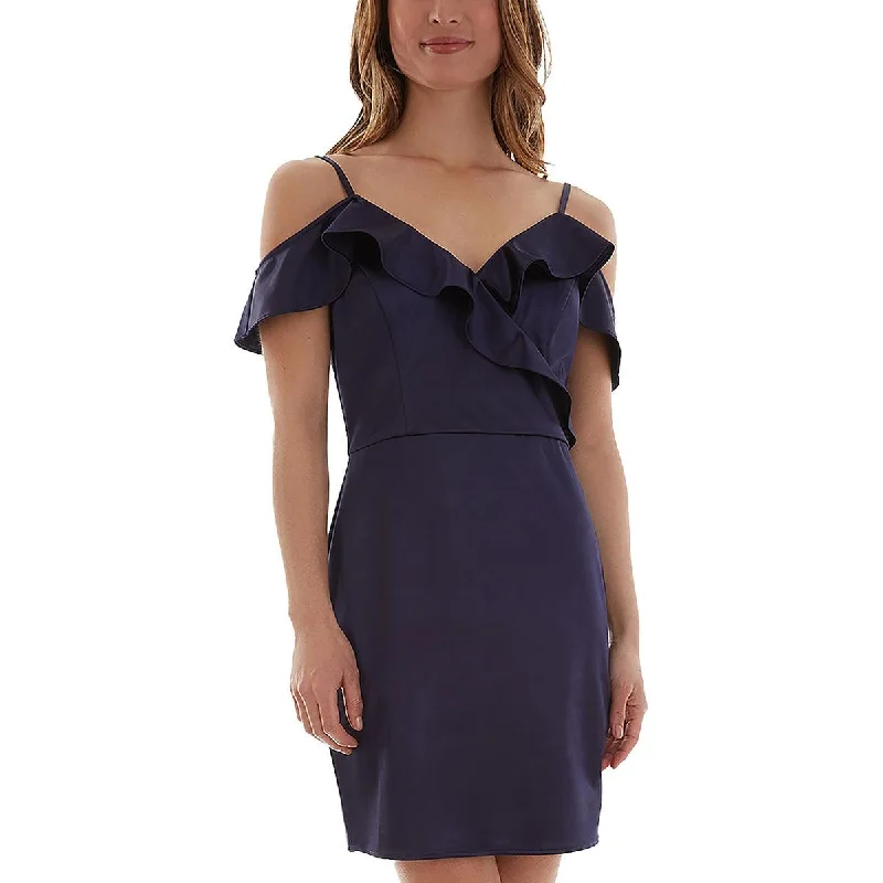 Best Deals Juniors Womens Satin Ruffled Mini Dress