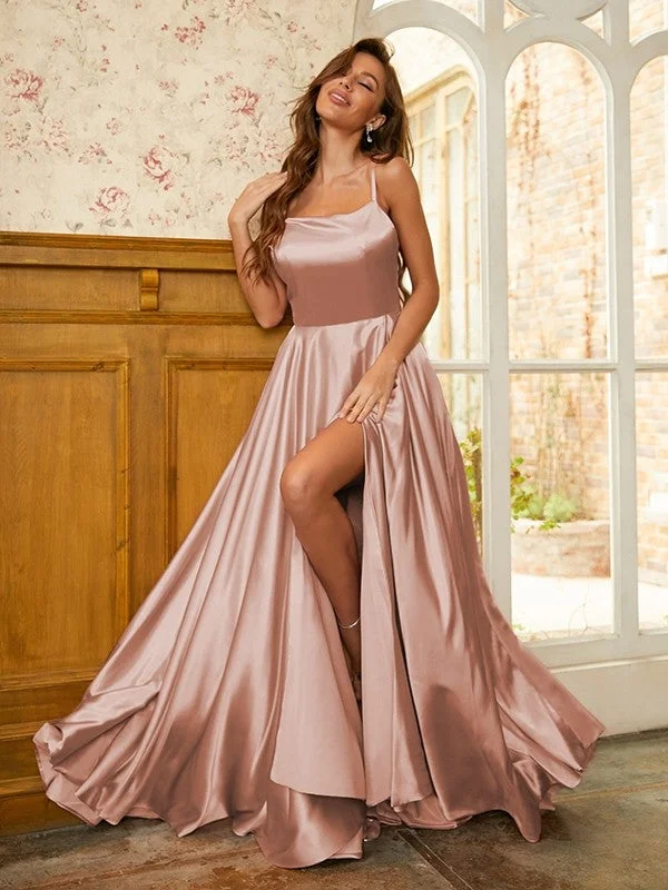 Price Drop Alert A-Line/Princess Silk like Satin Ruffles Spaghetti Straps Sleeveless Sweep/Brush Train Dresses Price Drop Alert A-Line/Princess Silk like Satin Ruffles Spaghetti Straps Sleeveless Sweep/Brush Train Dresses