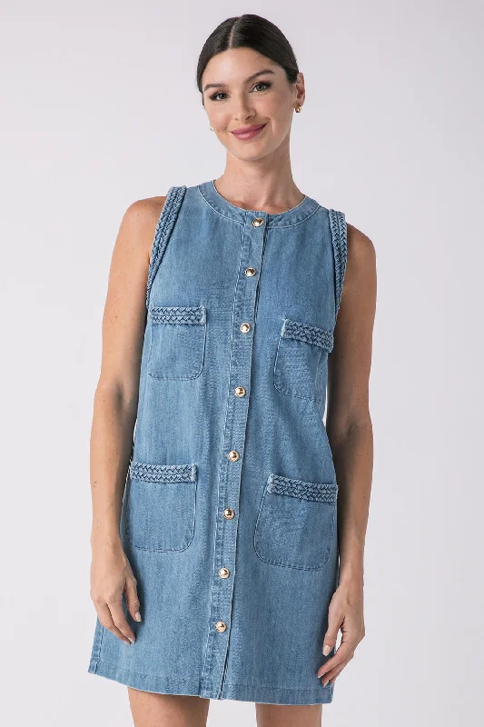 Exclusive Preview Lalavon Braided Denim Pocket Front Sleeveless Mini Dress