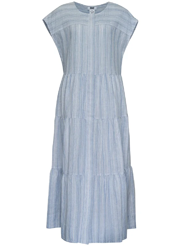Steals and Deals Microstripe Sleeveless Tiered Dress