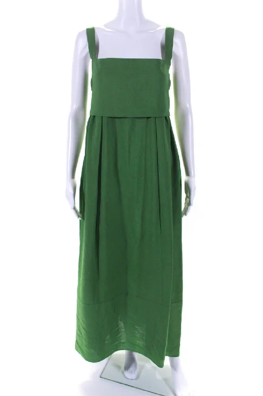 Price Drop Adeam Womens Green Square Neck Tie Back Sleeveless A-Line Park Dress