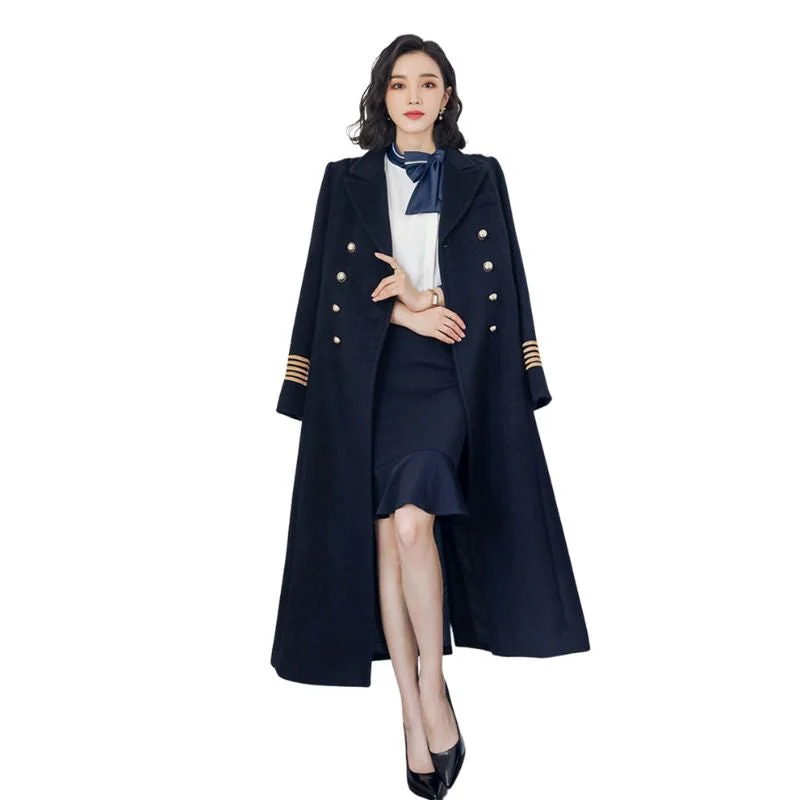 Super Sale MARISSA Design Women's Fine Fashion Elegant Navy Blue Long Luxury Military Style Wool Coat Jacket Super Sale MARISSA Design Women's Fine Fashion Elegant Navy Blue Long Luxury Military Style Wool Coat Jacket