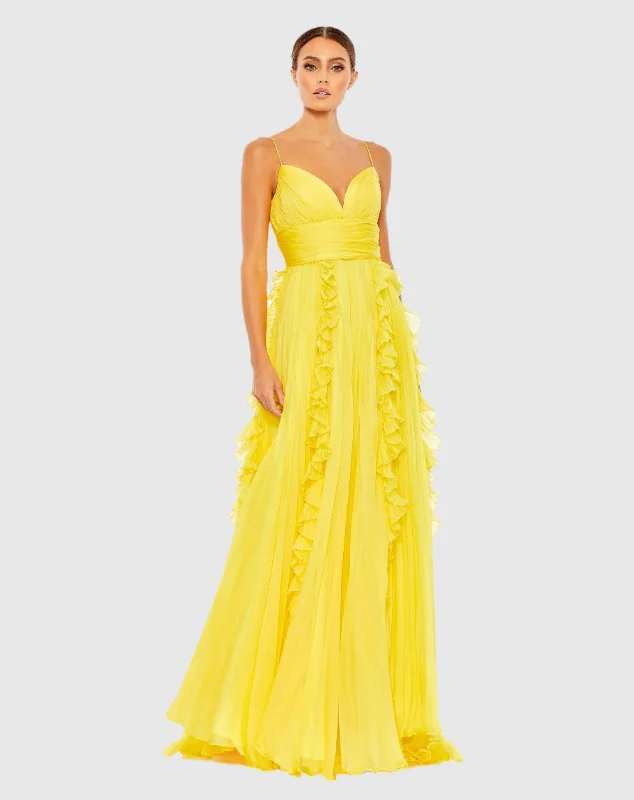 The Best Prices Yellow Pleated Sleeveless Flowy Gown