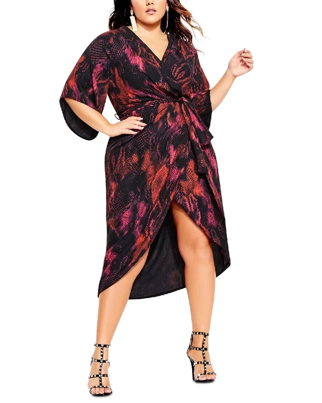Weekend Flash Sale City Chic Women's Trendy Plus Size Garnet Slither Dress Bright Red Size 24W | Red