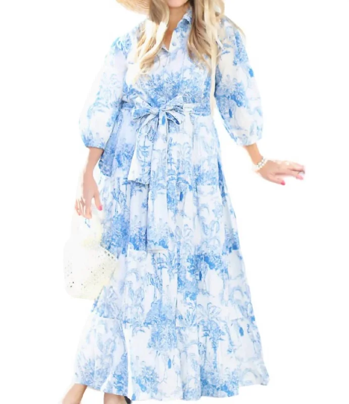 New Arrival Beaufort Grandmillennial Block Print Dress In Blue
