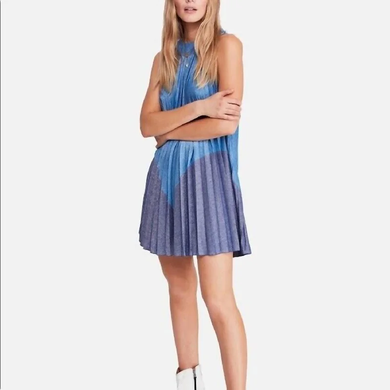 Instant Discount Pleated Glitter Mini Love Dress In Blue