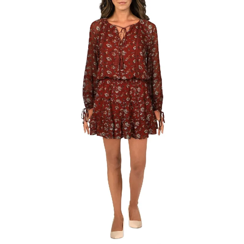 Lowest Price Le Marais Womens Floral Print Crochet Trim Mini Dress