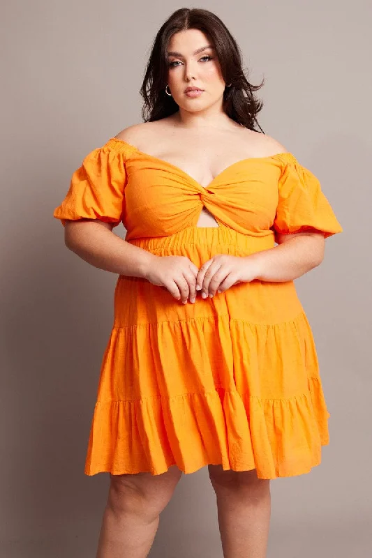 Best Bargains Orange Cut Out Twist Mini Dress