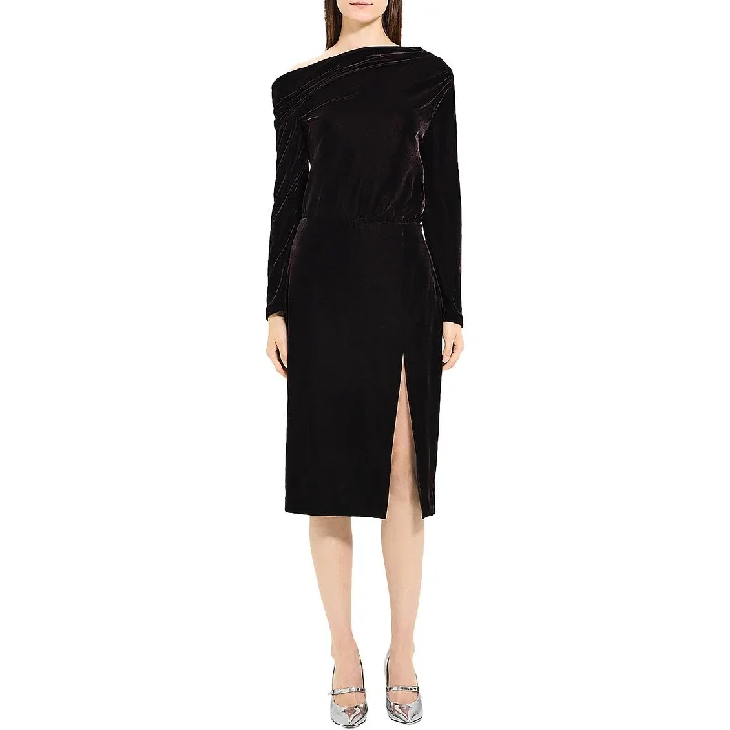 Act Now Womens Off Shoulder Velvet Evening Dress